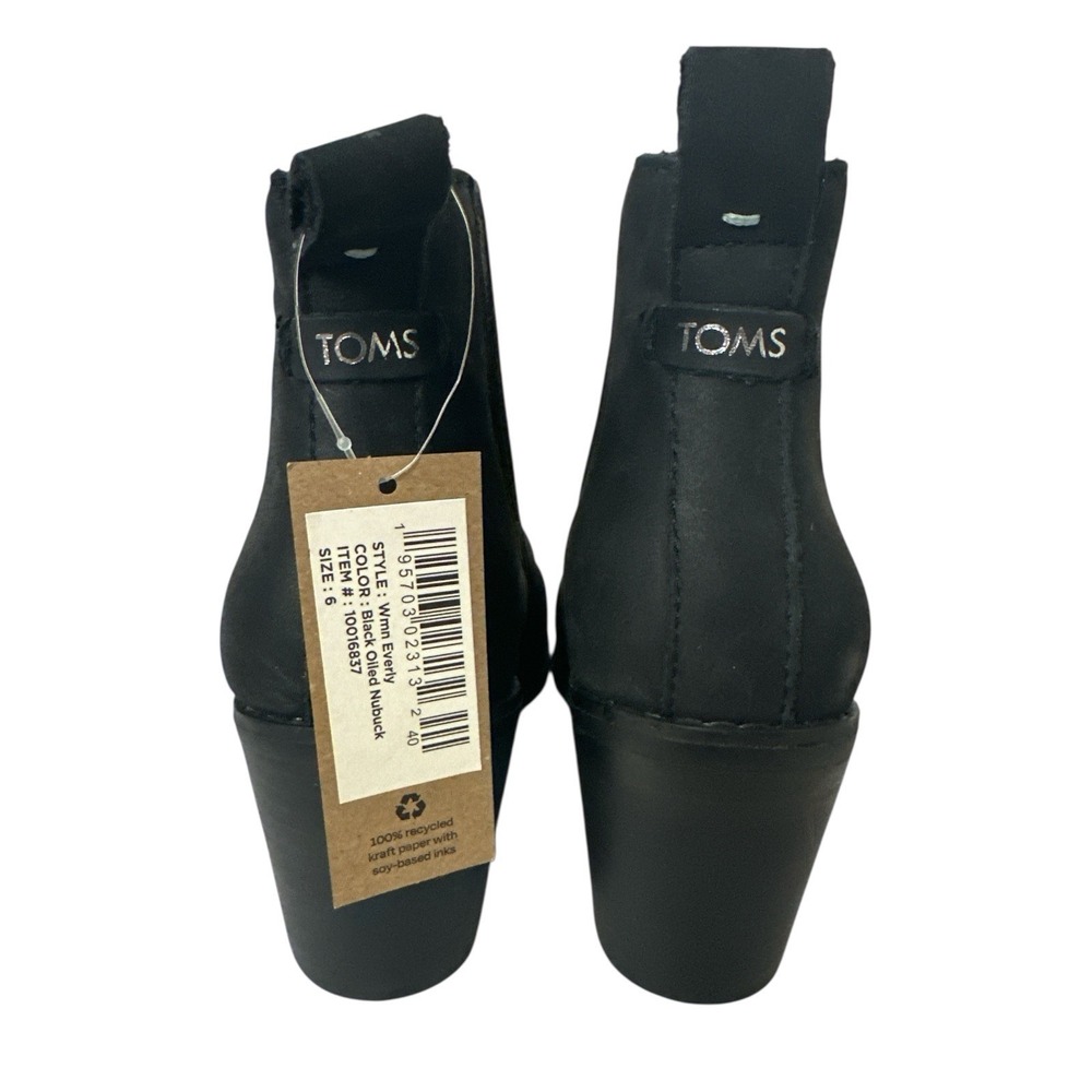 TOMS Leather Chelsea Everly Ankle Boots Black Heeled Booties Women's Size 6 NWT - Picture 11 of 11